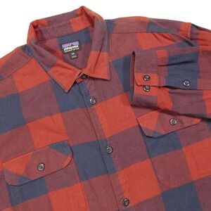 PATAGONIA Men's XXL Navy Blue Red Buffalo Check Fjord‎ Flannel Shirt Shacket